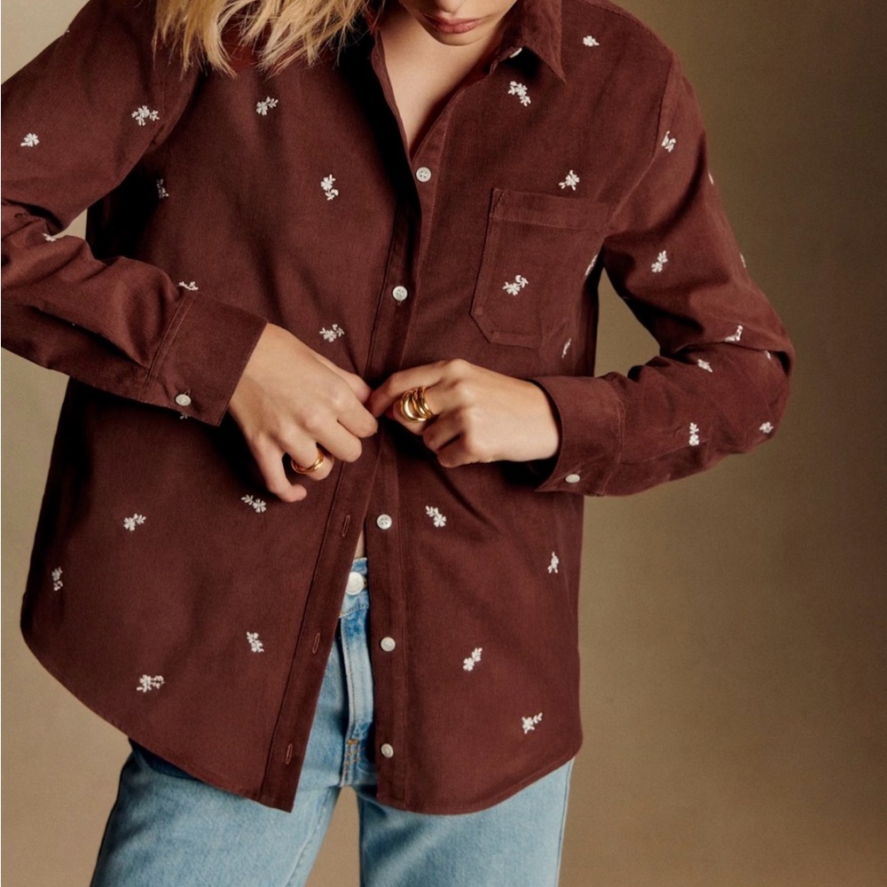 Sézane | worn once! Tomboy Shirt Chocolate Brown Corduroy Floral Button-Up